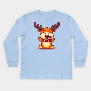 Cute Baby Reindeer Sitting Cartoon Kids Long Sleeve T-Shirt